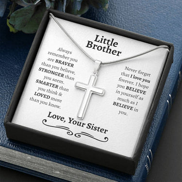 Little Brother Cross Necklace (Mahogany) - Love You This Much
